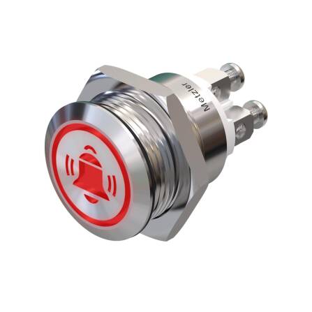 Metzler - Drucktaster 19mm - LED Symbol Glocke Rot - IP67...