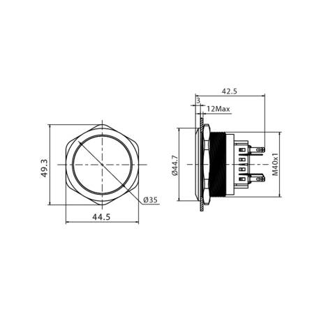 Metzler - Drucktaster 40mm - IP67 IK10 - Edelstahl - 2-polig - Flach - Lötkontakte
